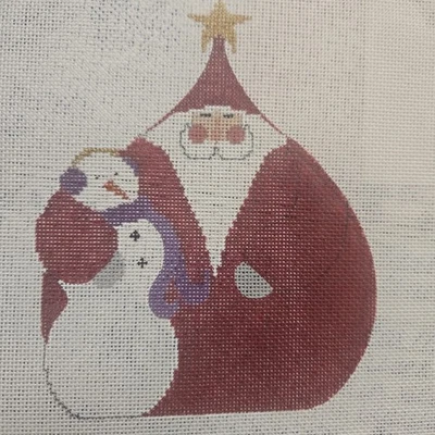 Vintage Pat Thode Designs Santa With Snowman Needlepoint Canvas 5x6" 18 Mesh - Image 1 of 2
