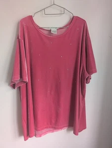 Vintage Quacker Factory Pink Velour Diamante Short Sleeve T-shirt Size 3XL (T4) - Bild 1 von 8