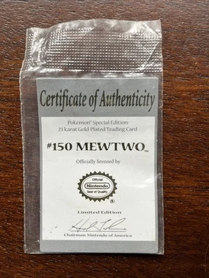 Pokemon Mewtwo Certificado de Autenticidad Solo Burger King Oro 23k 1999 #150 Foto 1 de 2