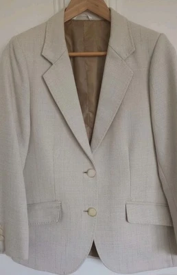 Chaqueta Crema De Colección UK10-12 Bolsillos de Un Pecho Mezcla de Lino Hecha a Mano Clásica Gd Foto 1 de 4