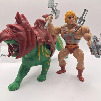 复古 HE-MAN & BATTLE CAT Motu 宇宙大师原版人偶 100% 5b3ff — 第 1/4 张图片