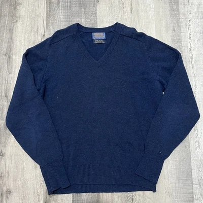 VTG 80s Pendleton Men’s Medium V-Neck Sweater Navy Blue 100% Lambswool USA - Image 1 of 4