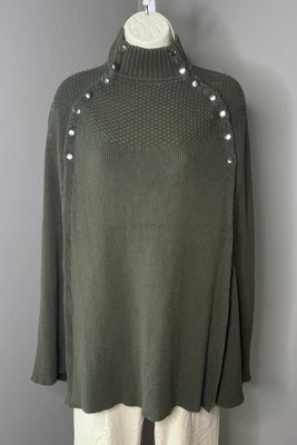 Poncho Suéter Chal Talla XS/S GILI Verde Oliva Capa Cuello Simulado Foto 1 de 4