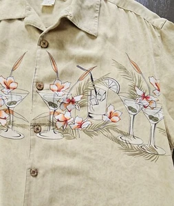 Vtg 100% Silk Martini Hawaiian Shirt Mens L Floral Resort Wear Beach Vacation - Picture 1 of 8