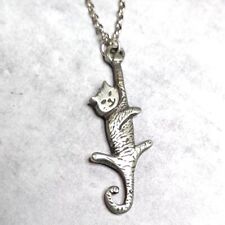 St Justin Dangling Cat Embossed Pewter Pendant Necklace in Gift Box Made in UK