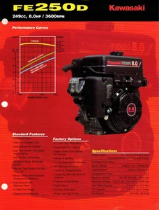 Folleto de ventas de concesionarios Kawasaki genuino/hoja de especificaciones del producto motor FE250D - Imagen 1 de 2