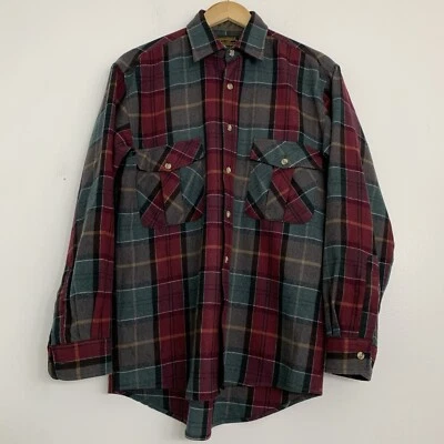 Camisa de franela pesada 100 % lana a cuadros roja verde pequeña Eddie Bauer vintage años 90 para hombre Foto 1 de 4