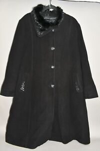 Turkish Womens Winter Black Coat Faux Fur Collar 