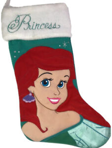 Disney Little Mermaid Christmas Stocking Princess Ariel Embroidered Plush Cuff 