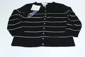 NWT Rena Rowan S Small Black Striped Womens Silk Cardigan Sweater - Picture 1 of 3