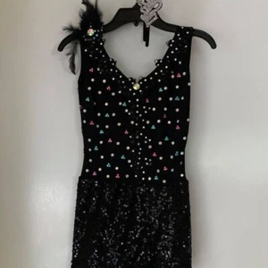Schlagstock wirbelndes Kostüm schwarz Pailletten, Strass, kurzer Stil - Bild 1 von 2