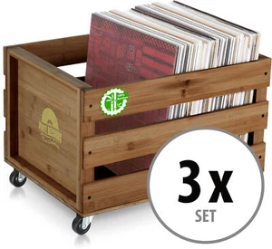 3 braune Retro-Design Aufbewahrungsboxen aus Bambus für bis zu 100 Schallplatten - Bild 1 von 9