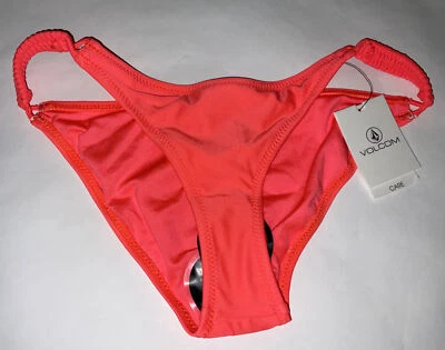 Biquíni feminino VOLCOM pequeno rosa neon praia surf calcinha simplesmente sólida novo - Imagem 1 de 3