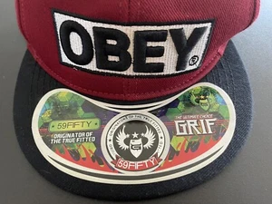OBEY Baseball Cap Hat Original 59 Fifty Adjustable Snapback Red Black Size L - Picture 1 of 11