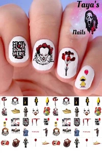 Juego de 50 calcomanías de uñas IT Pennywise Waterslide instrucciones y bonificación - Imagen 1 de 6