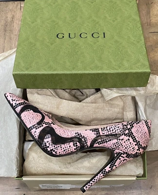Gucci Mujer Pitón Estampado de Becerro/GG Rombo N Rosa Salvaje/Cuero Negro Talla 9US/39EU Foto 1 de 4