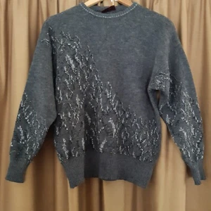 Vintage 1990s Grey Sparkly Jumper by Match Set Wool Blend Generous Fit - Picture 1 of 6