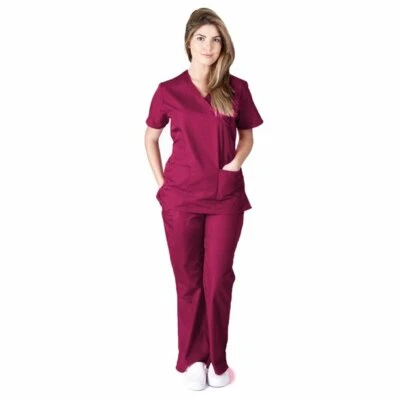 Medical Nursing Women Scrubs Sets UNIFORMS Size XS S M L XL 2XL 3XL Mock Wrap  - Image 1 of 4