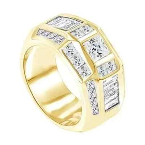 3.53 Ct Princess & Baguette CZ 14K Yellow Gold Plated Mens Wedding Band Ring - Picture 1 of 3