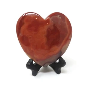 785g LARGE Red Agate Stone Heart 4.875 x 5 inches - Has Flaws - Stand Included - Picture 1 of 5