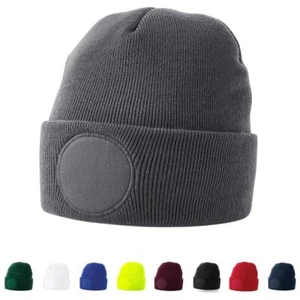 Beanie Hat Mens Womens Round Patch Plain Soft Warm Double Layer Knit Winter Cap - Picture 1 of 16