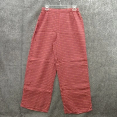 FLAX Designs Women Floods Pants S Pink Check Linen Elastic Waistband Pull On New - Image 1 of 4