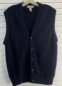 L.L. Bean Lambswool Button Up Sweater Vest Navy Blue Mens Size M Ireland Made - Picture 1 of 7