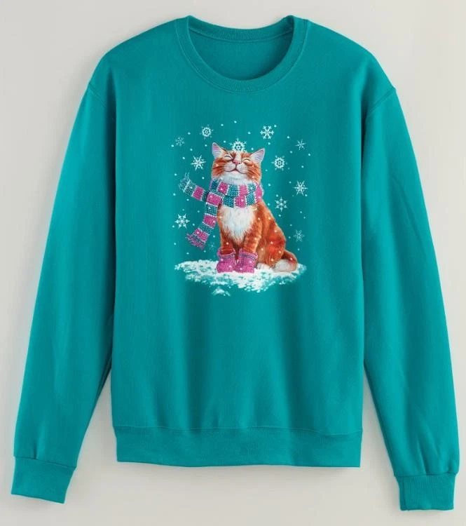 NUEVO Elige Talla Ropa Informal Gatito Gato Ligera Cuello Redondo Sudadera SOL DE LA MAÑANA Foto 1 de 1