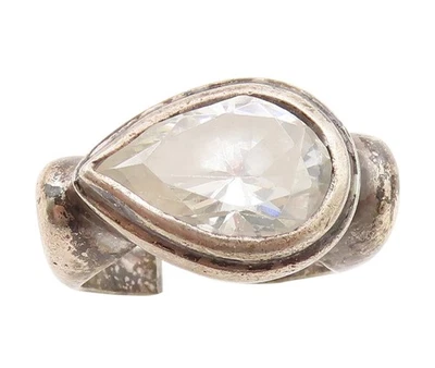 Anillo vintage de plata de ley 925 corte pera topacio banda llamativa talla 7 RG34079 Foto 1 de 4