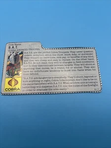 Tarjeta de archivo BATS 1986 Gi Joe vintage - Imagen 1 de 2