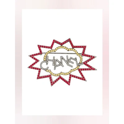 Chanel Silver-tone Strass Logo Burst Brooch - Image 1 of 4