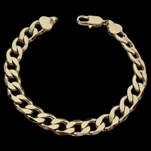 Mens Curb Bracelet ,9ct Gold XP 10mm Classic Curb Bracelet 10 inches Length - Picture 1 of 5