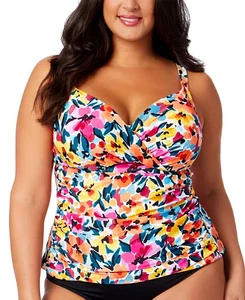 $98 Anne Cole Plus Floral Surplice Swimsuit Tankini Multicolor 18W eau1425b - Picture 1 of 2