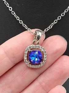Silver Tone necklace with multicoloured pendant 17" + 2.5" extender - Picture 1 of 10