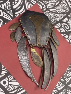 Artist Handcrafted Marjorie Baer Unusual Abstract  Tribal Style Dangle Brooch - Picture 1 of 8