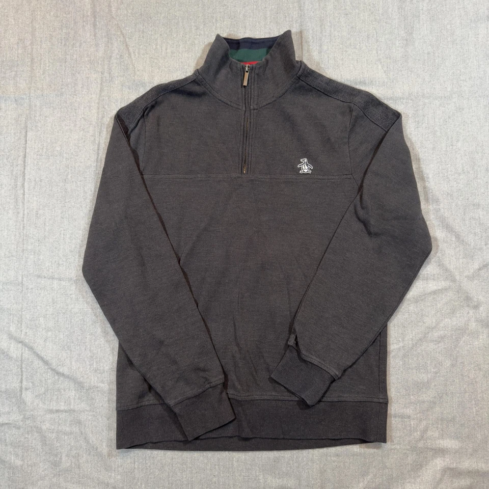 Pulôver masculino pinguim original cinza médio quarto de zíper suéter logotipo casual - Imagem 1 de 4