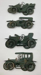 Set (4) Blech Metall grün Oldtimer Autos Wanddeko Made in Hong Kong - Bild 1 von 5