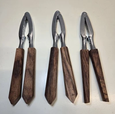Three Wood Handled & Chrome Mid Century Walnut Nut Crackers Japan - Image 1 of 4