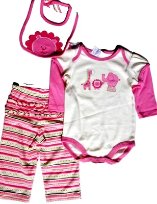 JUEGO DE 3 PIEZAS: Body/Pantalones Largos con Volantes a Culo/TRAJE DE BABERO [3/6 Mos.]  NUEVO con etiquetas Foto 1 de 4