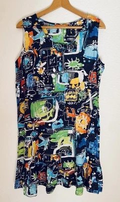 Jam's World Clash Black Abstract Print Shift Dress sz L Edgy Modern Wearable Art - Image 1 of 4