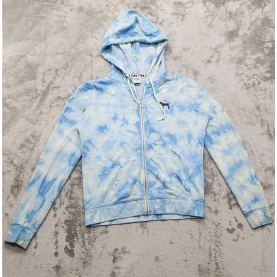 РОЗОВЫЙ Victorias Secret толстовка с капюшоном женщин M синий белый галстук краситель с надписью полный молнии - Изображение 1 из 4