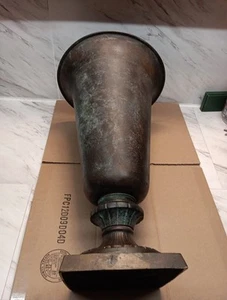 Heavy 16" Brass Vase Pedestal Urn Planter Solid Vintage Rare 16×9.5 at Top - Picture 1 of 4
