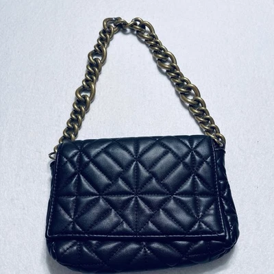 Bolso de Hombro Zara Acolchado Negro Grueso Cadena Dorada Cuero Vegano Foto 1 de 4