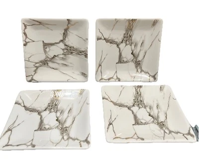 Grace's Teaware 7" Square Appetizer Porcelain Plate Metallic Gold Marble Look - Image 1 of 4