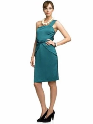 Banana Republic Peacock One Shoulder Silk Party Cocktail Dress 12 Petite 12P - Image 1 of 2