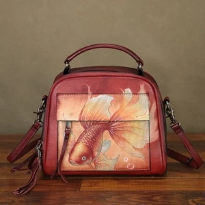 Hand painted Genuine Leather Purse and Handbag for Women Crossbody Shoulder Bag - Picture 1 of 9