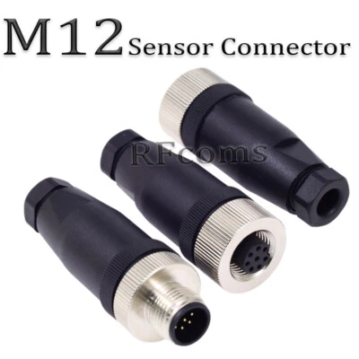 M12 Sensor Connector 8 Pin Pins Adapter Straight Waterproof PG7 PG9 Outlet Plug - Image 1 of 4