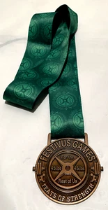 FESTIVUS GAMES “Feats of Strength Medal" 3” Diameter 3rd Place Copper W/ Ribbon - Picture 1 of 4