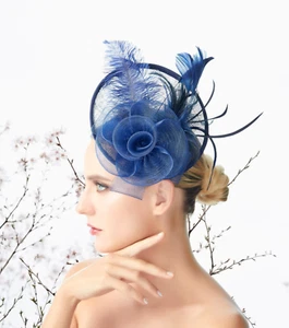 Cappello da donna affascinante piuma blu navy donna copricapo fascia derby giorno - Foto 1 di 3