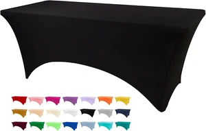 Table Covers for 6 Foot Tables, Black Washable and Wrinkle Resistant Stretch Tab - Picture 1 of 12